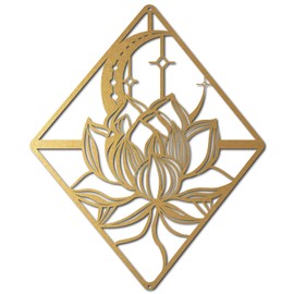 CREATCABIN Lotus Wall Art Metal Moon Flower Black Ornaments Wall Decor Signs Hanging Sculpture for Home Bedroom Kitchen Garden Housewarming Gift Christmas Holiday Decoration 11.4 x 9.5 Inch(Gold)