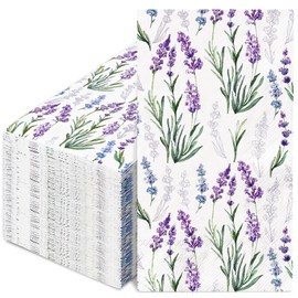 100Pcs Floral Guest Napkins Purple Lavender Flower Paper Napkins Watercolor Decorative Hand Towel Napkin for Bathroom Birthday Bridal Baby Shower Wedding