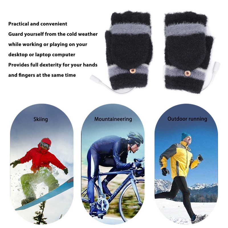 1 Pair USB Heated Gloves Half Finger Full Finger Double