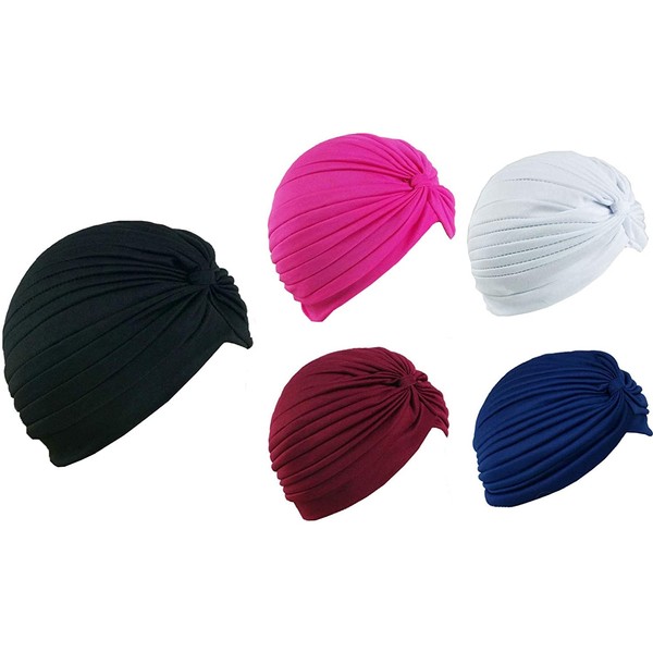 5 Women Stretchy Turban Chemo Cap Bennie Head Wrap Headwear