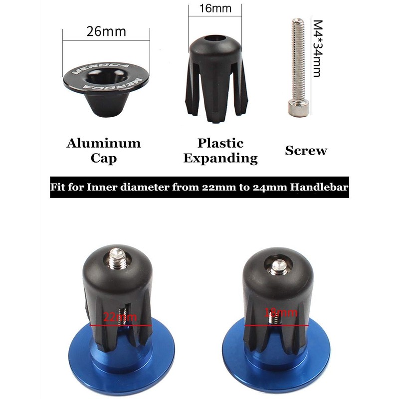 1 Pair Aluminum Bike Handlebar End Plugs, Expanding Locking Bar