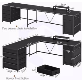 Unbranded L Shaped Desk, 63" Computer Desk with 5 Drawer and Power Outlet Home Office Desk