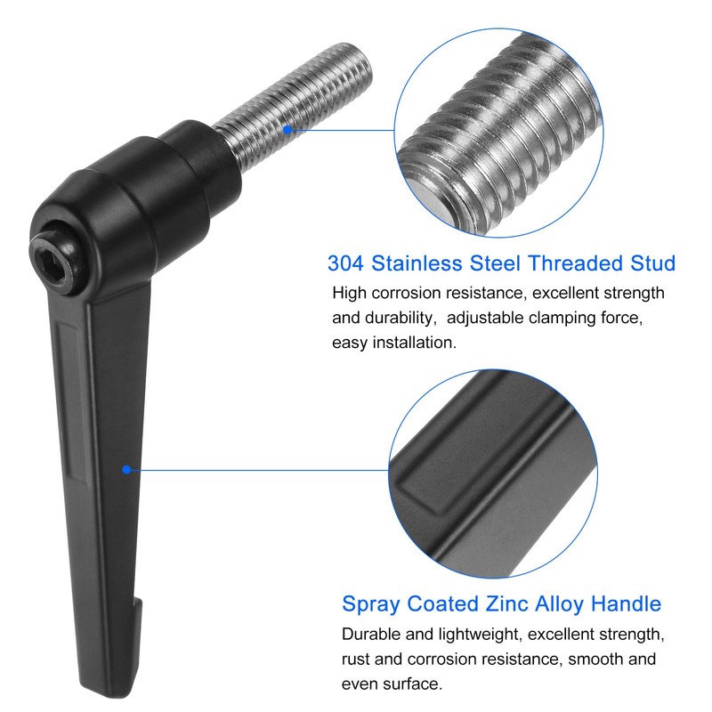 sourcing map 2pcs Clamping Lever Handles, M12 x 35mm 304