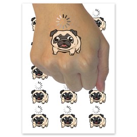Pug Thinking Calculating Loading Dog Temporary Tattoo Water Resistant Fake Body Art Set Collection - 15 2" Tattoos (1 Sheet)