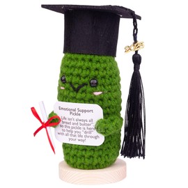 CoFuBcad 2025 Graduation Gift Emotional Support, Cute Knitted Crochet Cucumber Doll with Doctoral Hat Toy Room Decoration(A25)