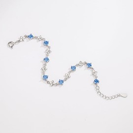 QGSIWEI 925 Sterling Silver Bracelets for Women, Clover Zircon Charm Chain Bracelet Fashion Jewelry Gifts (Blue Diamond)