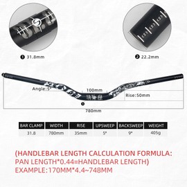LUNJE Mountain Bike Handlebar, 31.8mm, 35/50/70/90/120mm Rise Options, 780mm Cutable Width, Lightweight T6 Aviation Aluminum for MTB Trail Commuter Bikes, Durable Ergonomic Chameleon Pattern