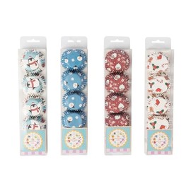 evelay 100pcs of Christmas Cupcake Cases with Cute Snowman Reindeer Santa Penguin Printed Design Mini Paper Muffin Cases for Baking (Snowflake)