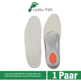 Green Feet Anatomical Arch Foot Splayfoot Terry Cloth Insoles with Heel Pad for Summer, Made in Germany, Barefoot Terry Towelling Soles Against Sweaty Feet (40 EU, Anatomical Barefoot Insoles)