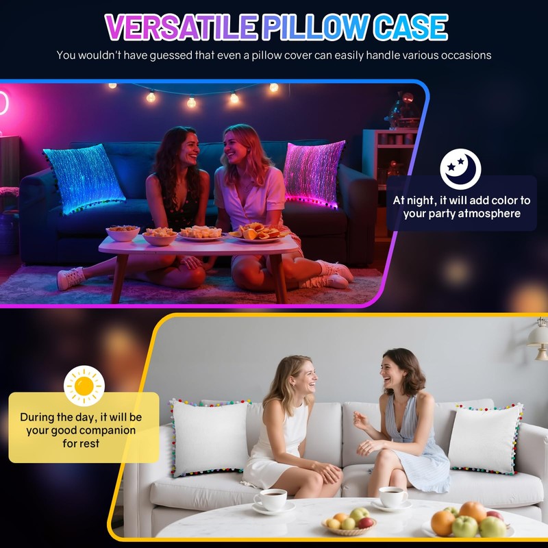 Throw Pillow Cover 18x18 Cushion Case LED Decorative Pillow Covers