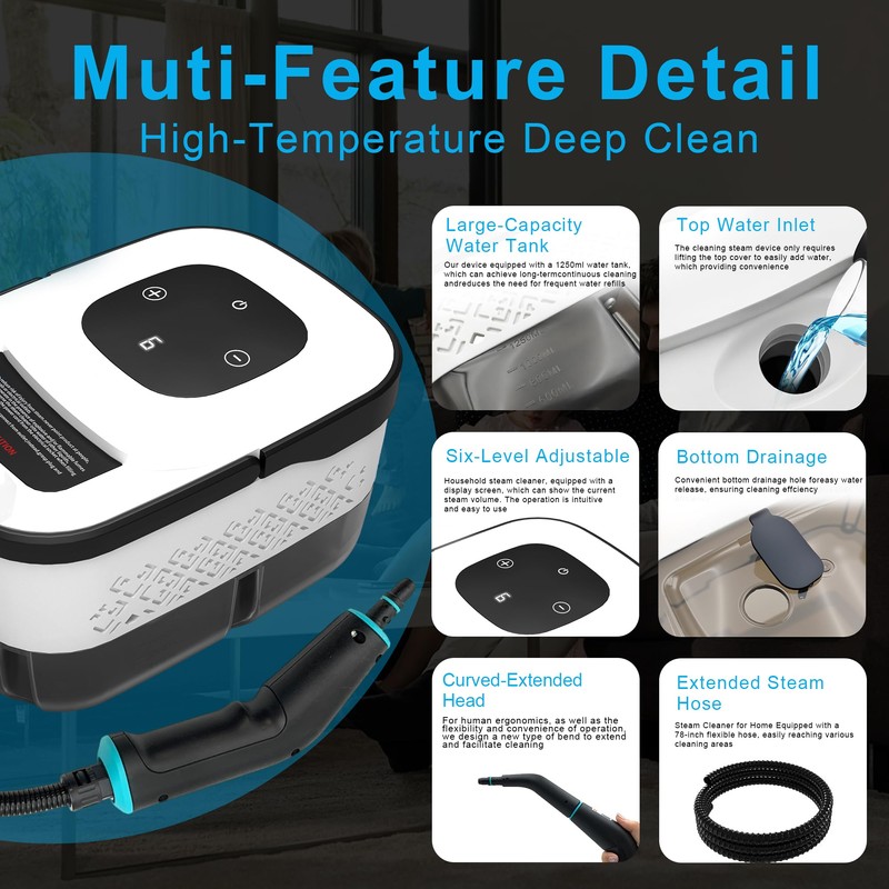 Handheld Steam Cleaner for Home, Multi-Purpose Cleaning System, Black and