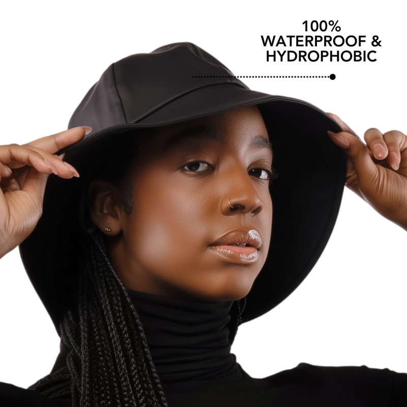 Satin-Lined, Waterproof Souwester Hat (Black)