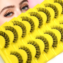 BLUPLE False Eyelashes Natural Look Faux Mink Lashes Russian Strip Lashes D Curl Wispy Like Eyelash Extension Fluffy Transparent Band Cat Eye Fake Eyelashes Pack 10pairs