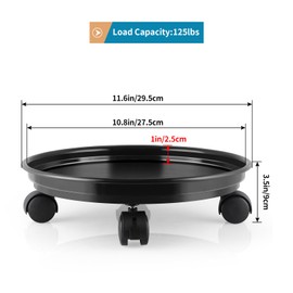 Sanbege Resin Plant Caddy with Wheels, 11.6" Round Plant Pallet, Plant Pot Trolley (Black)