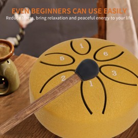 Steel Tongue Drum, 3inch 6 Notes Tongue Drum with Drumstick, Mini Handpan Drum for Meditation Yoga Musical Education, Sound Healing Instruments, Concert Mind Healing Yoga (Gold)