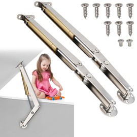 2-Pack Gas Strut Spring Hinges Soft Close Hinges for Toy Box with 200N Load Capacity for Heavy Lids Slow Down Function and Stay Support Ideal for Toy Boxes, Storage Cabinets, and Basement Floor Doors