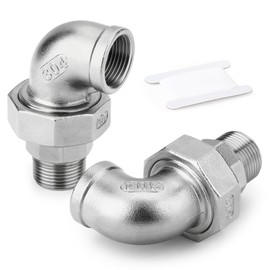 ERGAOBOY 1 PCS 304 Stainless Steel 90 Degree Elbow Union，3/8" BSP Female x 3/8" BSP Male Pipe Fitting for Water/Oil/Gas