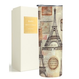 Onebttl Paris Gifts for Women, Insulated Stainless Steel Wine Tumbler with Lid and Straw, Vintage Cup, 20 oz