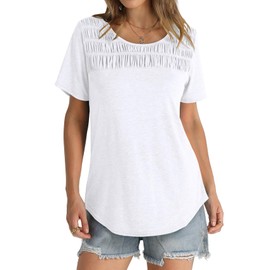 White Tops for Women Crew Neck T-Shirts Casual Short Sleeve Tunic Loose Fitting 3XL