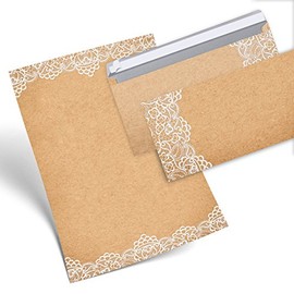 Logbuch-Verlag Set of Letter Paper Kraft Paper Beige White 12 Sheets + 10 Envelopes Festive for Invitations Letters Vintage Look Natural Colour