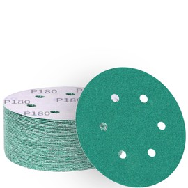 ALPXUXP Sandpaper 150 mm Velcro 180 Grit 6-Hole Sanding Discs Professional for Round Orbital Sanders (Pack of 50)