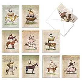The Best Card Company - 10 Blank Note Cards with Animals (4 x 5.12 Inch) - Boxed Assorted Kid Cards of Pets, Wildlife - Farm Stand M6595OCB