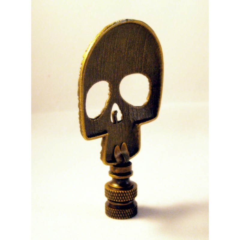 Lamp Finial-Aged Brass D.O.D. Skull on Aged Brass Base