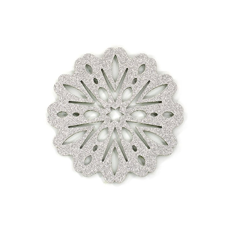Floral Snowflakes Felt Coasters, Set of 4 (Silver/Green Reversible)