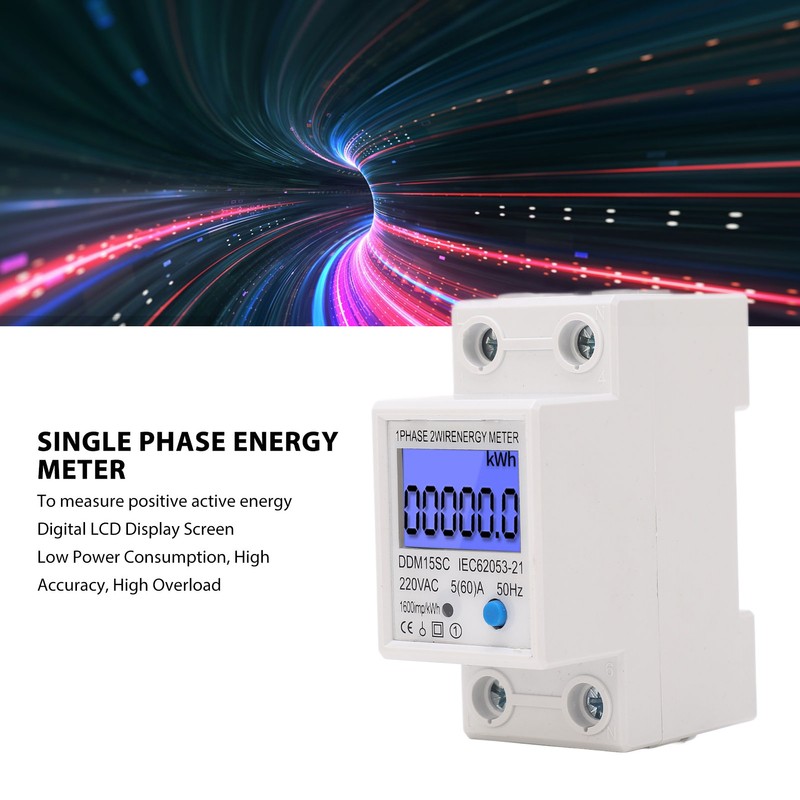LCD Digital Energy Meter Single Phase 2P Electricity Usage Monitor