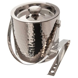 Elegance Hammered 6-Inch Stainless Steel Ice Bucket With Tongs