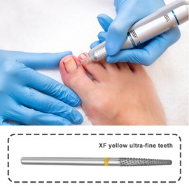LT Easiyl 1pc Carbide Tungsten Steel Nail Cutter Bit 2.35mm Tapered Nail Drill Bits Electric Grinder for Removing Gel Acrylic Coatings (Yellow XF Extra Fine Teeth)