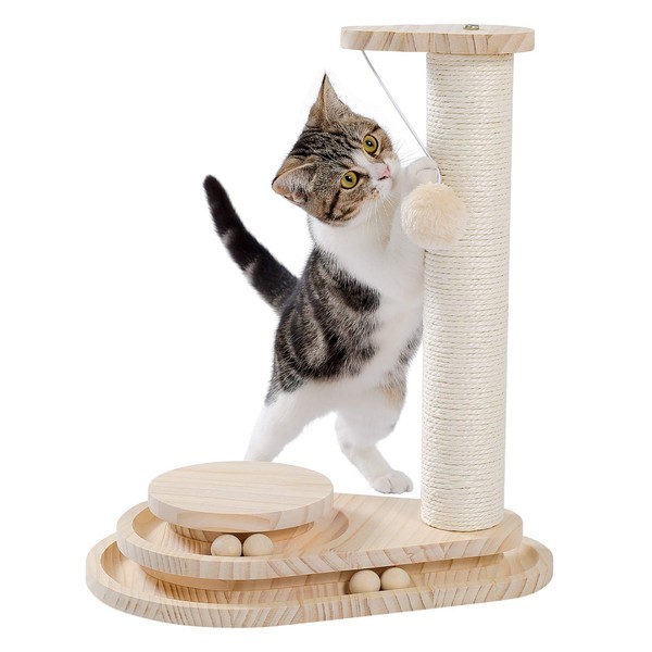 Made4Pets Wooden Cat Scratching Post Cat Scratcher Toy Two-Layer Cat