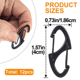 Winsyison 12pcs Zipper Anti Theft Clips, Zinc Alloy S Zipper Pull Locks, Mini Dual Spring Carabiner Snap Hook for Outdoor Camping Hiking Fishing Traveling Suitcase Luggage Backpacks- Black