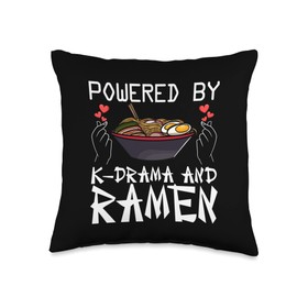 Powered By K-Drama And Ramen Korean Drama Gift KDrama Throw Pillow