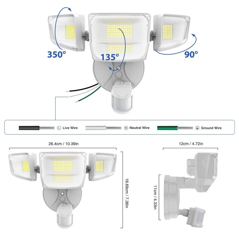 Onforu 90W 10000LM LED Motion Sensor Outdoor Lights, 4-Head Dusk
