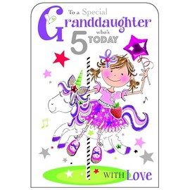 Granddaughter Age 5 Birthday Card - 5th Birthday - Special Granddaughter - Girl on Unicorn Carousel