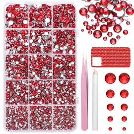 16000 Pcs Resin Rhinestones for Crafting, Flatback Red Gems Jelly Rhinestones, Mixed Sizes Red Bedazzling Crystal with Pickup Tool for DIY Crafts Clothing Tumblers Mugs Shoes Fabric Nail Art