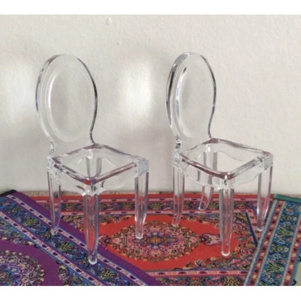 Set of 2 Dollhouse Ghost Chairs, 1:12 Scale Miniature Modern
