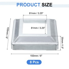 uxcell 8Pcs Post Base Cover, 6"x6" (Internal Size 3.25"x3.25") Metal Integral Style Post Skirt, Porch Column Wrap for Post Fence Deck Cable Railing Baluster Stair Rails, Silver