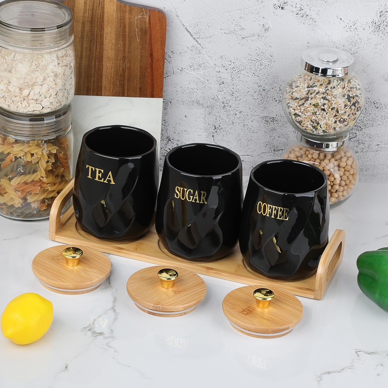 JUXYES Set of 3 Ceramic Canisters Set for Sugar Coffee