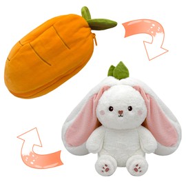 YOUBLEK Bunny Stuffed Animal,Carrot Reversible Cuddle Bunny Plush Doll with Zipper Cute Soft Rabbit Toys Pillow for Kids and Adults Easter Bunnies Plushies Gifts (Carrot, 7.09 inches)