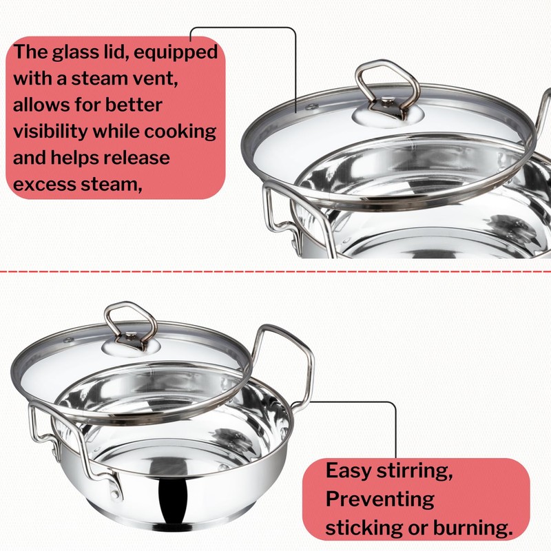 Vinod Cookware Induction Friendly Kadai With Lid Silver 1.5 Litres,