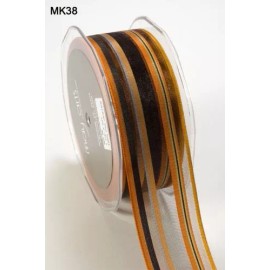 MAY ARTS RIBBONS~SHEER STRIPE~ORANGE & BLACK~1.5 INCHES WIDE~SOLD BY THE YARD!