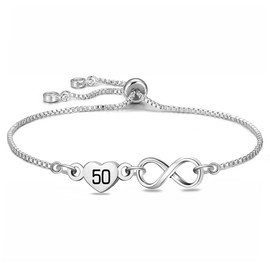 HEYEJET Birthday Gifts for 50 Years Old Women Silver Infinity Heart Bracelet for Women 50 Lucky Number Birthday Presents for Her Adjustable Teenis Chain Bracelet Jewellery (50th gifts)