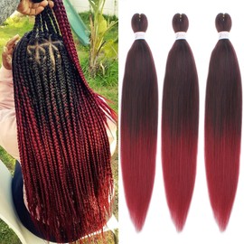 Mscat 26 Inch 3 Packs Pre Stretched Braiding Hair Ombre Bungundy Pre Stretched Braiding Professional Synthetic Prestretched Crochet Braids Hair Extension Hot Water Setting Yaki Texture (1B900#)