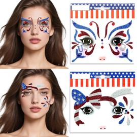 4th Of July Decorations Face Stickers Decor Temporary Tattoo Sticker 2pcs National Flag Fireworks, Cat Style Face Jewels Body Rhinestones Face Gems For Women Independence Day Holiday Party Gifts