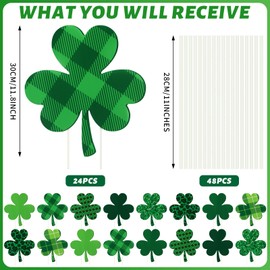 Yuntau 24 Pcs St. Patrick's Day Yard Signs Waterproof Shamrock Yard Signs Green Plaid Glitter Outdoor Lawn Sign with Stakes for St. Patrick's Day Home Garden Irish Decorations Party Decor, 8 Styles