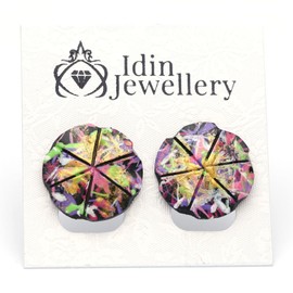 Idin Jewellery - Vibrant Splashed Coconut Shell Button Clip On Earrings