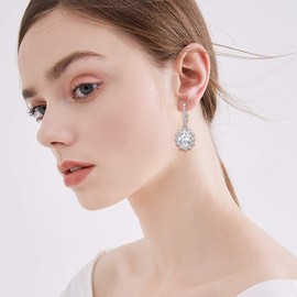 EVER FAITH Flower Leverback Dangle Pierced Earrings Prong Setting 925 Sterling Silver CZ Elegant Gift for Women Clear