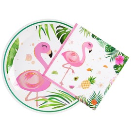 WERNNSAI Flamingo Plates and Napkins Set - Serves 50 Guests 100 PCS Hawaiian Luau Party Supplies Disposable Tableware Set Dinner Luncheon Plates Napkins for Birthday Baby Shower Wedding Party
